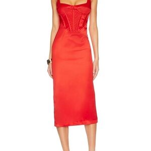 NWT! Sz 6 Bardot Elodie Dress in fire Red Midi Dress